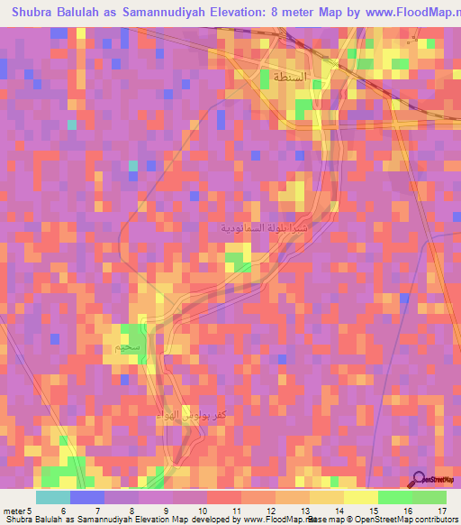 Shubra Balulah as Samannudiyah,Egypt Elevation Map
