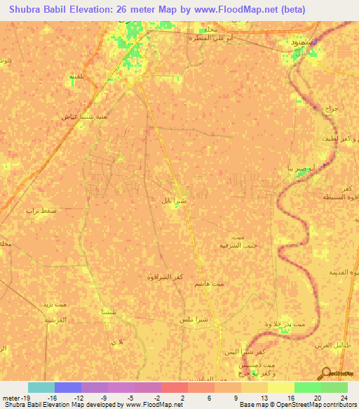 Shubra Babil,Egypt Elevation Map