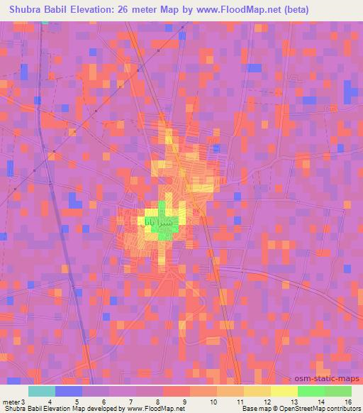 Shubra Babil,Egypt Elevation Map