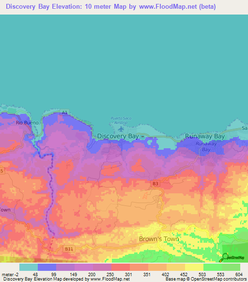 Discovery Bay,Jamaica Elevation Map