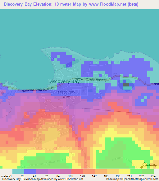 Discovery Bay,Jamaica Elevation Map