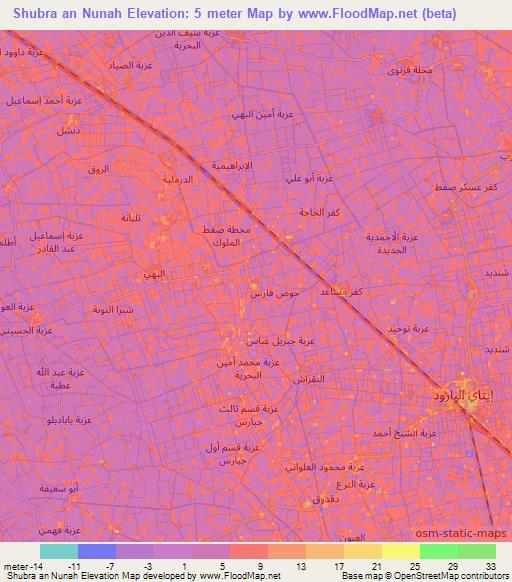 Shubra an Nunah,Egypt Elevation Map