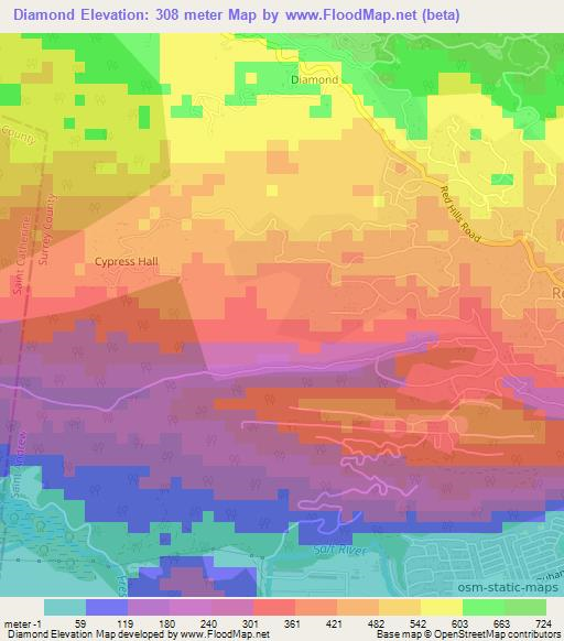 Diamond,Jamaica Elevation Map