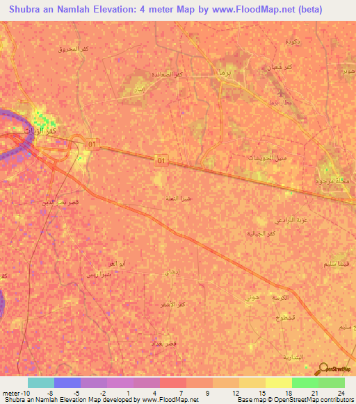 Shubra an Namlah,Egypt Elevation Map