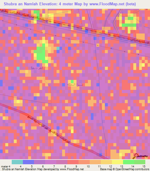 Shubra an Namlah,Egypt Elevation Map