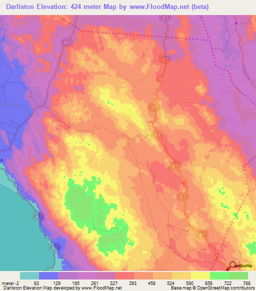 Darliston,Jamaica Elevation Map