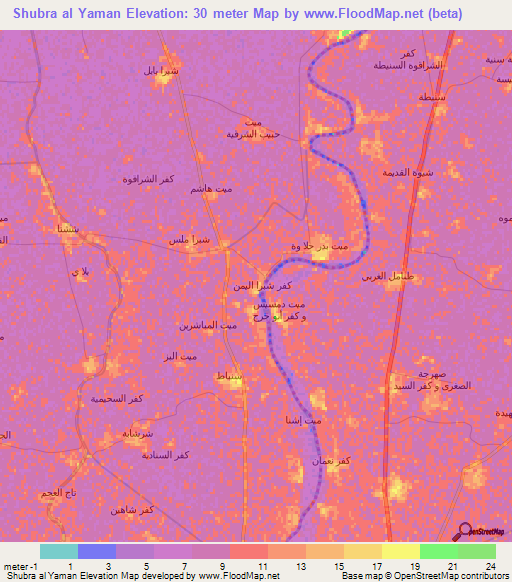 Shubra al Yaman,Egypt Elevation Map