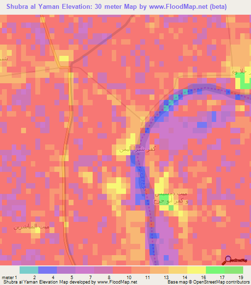 Shubra al Yaman,Egypt Elevation Map