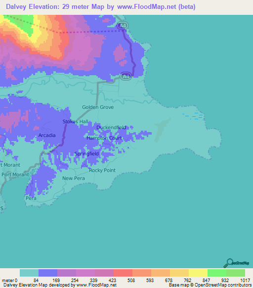 Dalvey,Jamaica Elevation Map