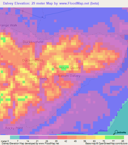 Dalvey,Jamaica Elevation Map