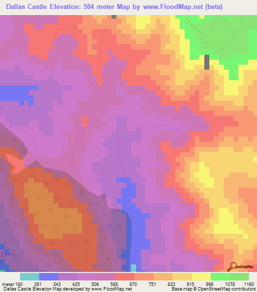 Dallas Castle,Jamaica Elevation Map
