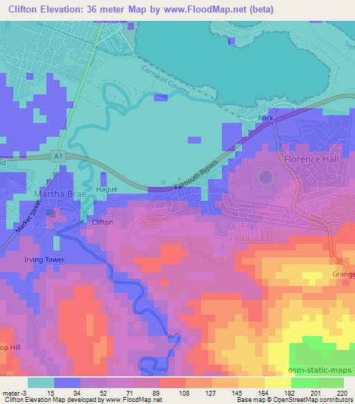 Clifton,Jamaica Elevation Map