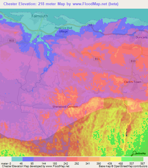 Chester,Jamaica Elevation Map