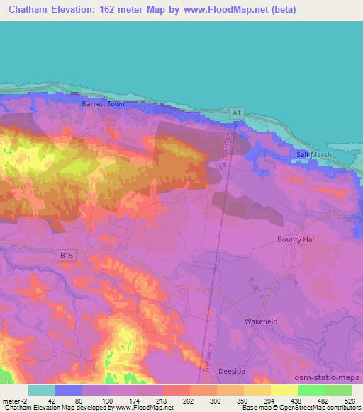 Chatham,Jamaica Elevation Map