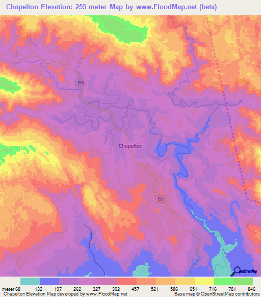 Chapelton,Jamaica Elevation Map