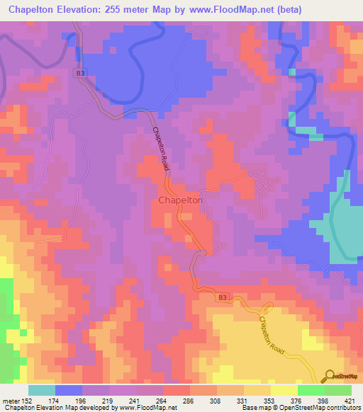 Chapelton,Jamaica Elevation Map