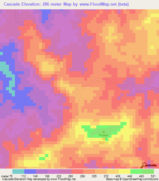 Cascade,Jamaica Elevation Map