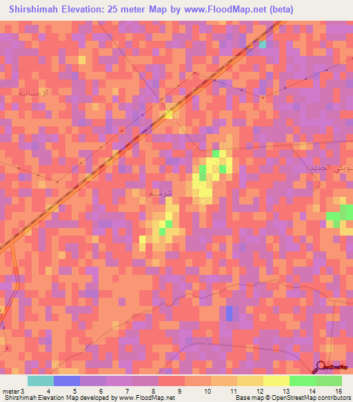 Shirshimah,Egypt Elevation Map