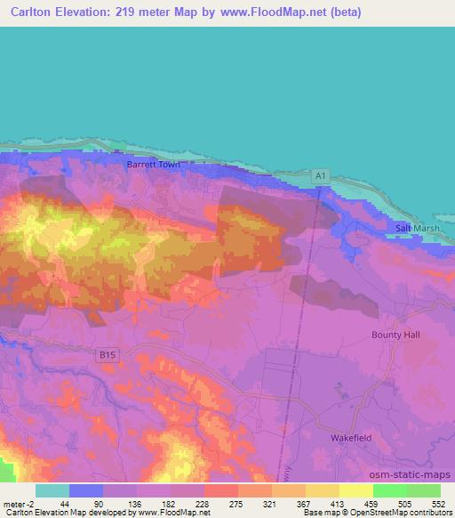 Carlton,Jamaica Elevation Map