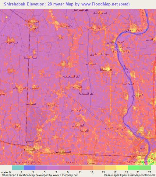 Shirshabah,Egypt Elevation Map