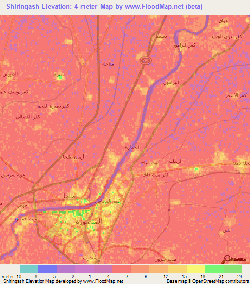 Shirinqash,Egypt Elevation Map