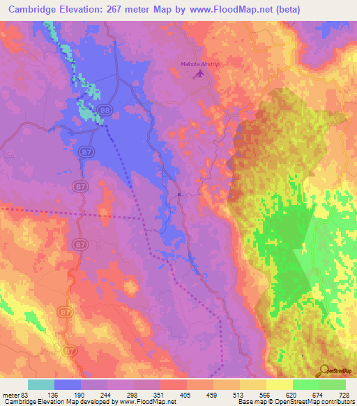 Cambridge,Jamaica Elevation Map