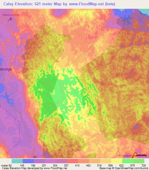 Caley,Jamaica Elevation Map