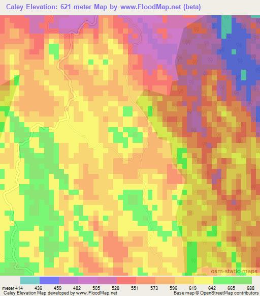 Caley,Jamaica Elevation Map