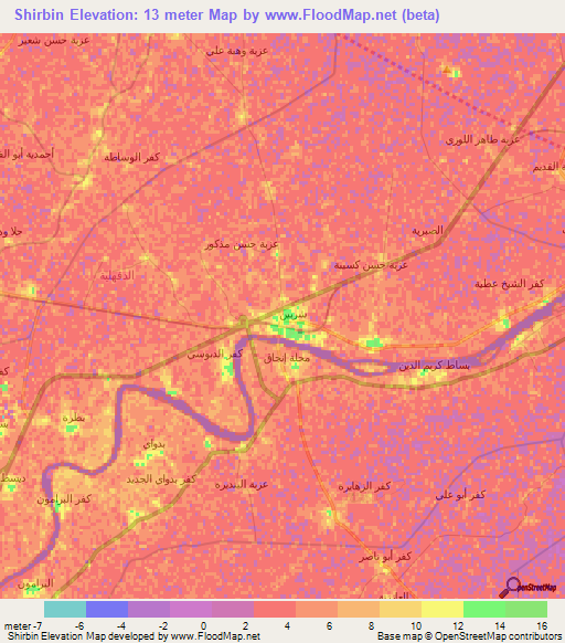 Shirbin,Egypt Elevation Map