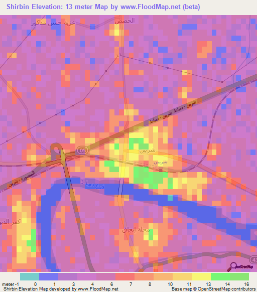 Shirbin,Egypt Elevation Map