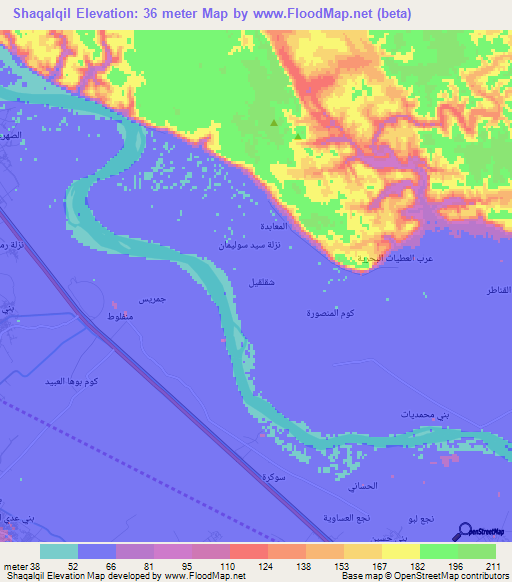 Shaqalqil,Egypt Elevation Map