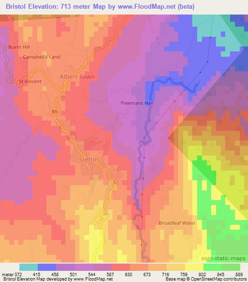 Bristol,Jamaica Elevation Map