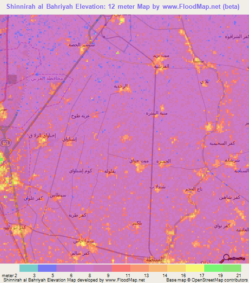 Shinnirah al Bahriyah,Egypt Elevation Map