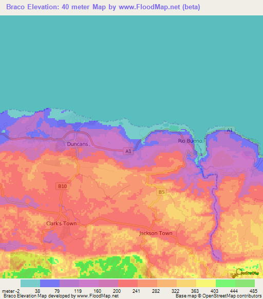 Braco,Jamaica Elevation Map