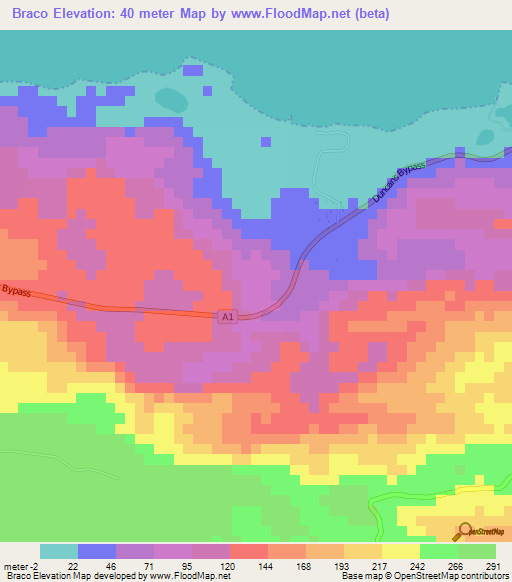 Braco,Jamaica Elevation Map