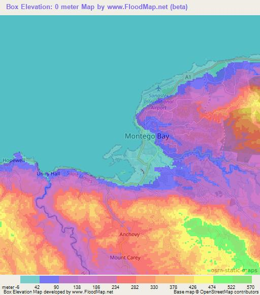 Box,Jamaica Elevation Map