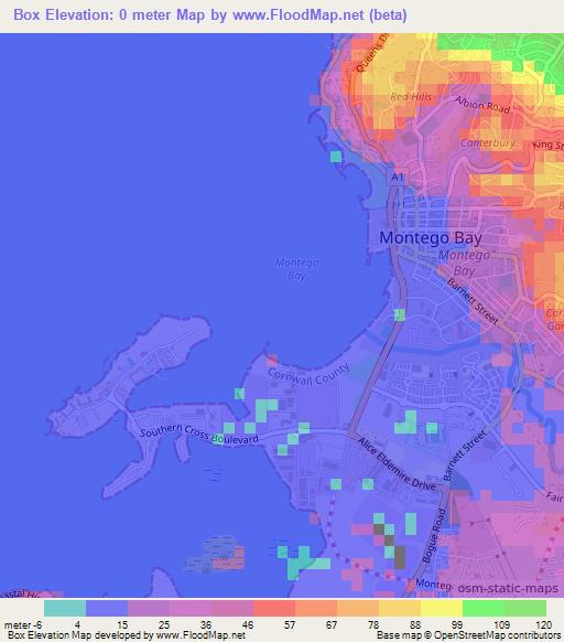 Box,Jamaica Elevation Map