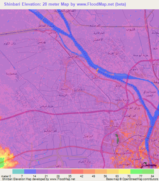 Shinbari,Egypt Elevation Map