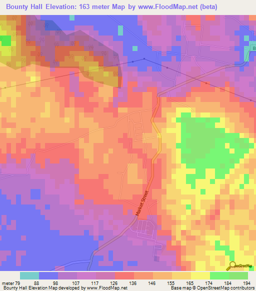 Bounty Hall,Jamaica Elevation Map