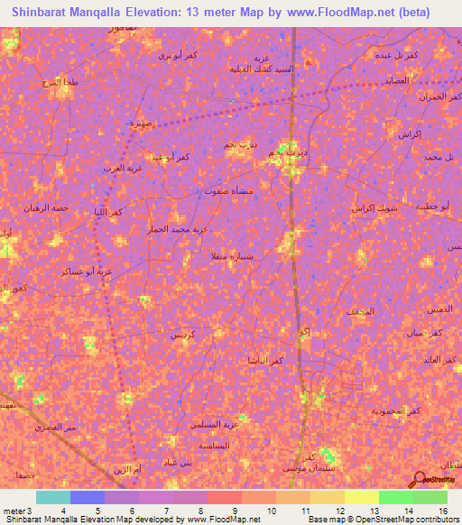 Shinbarat Manqalla,Egypt Elevation Map