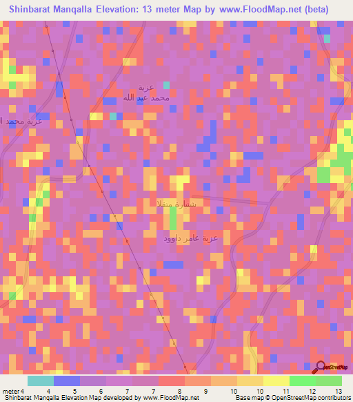 Shinbarat Manqalla,Egypt Elevation Map