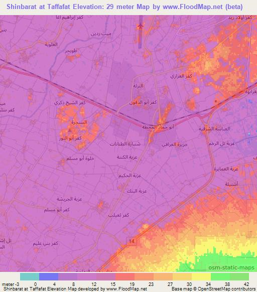 Shinbarat at Taffafat,Egypt Elevation Map