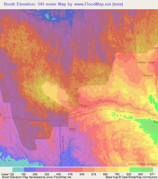 Booth,Jamaica Elevation Map