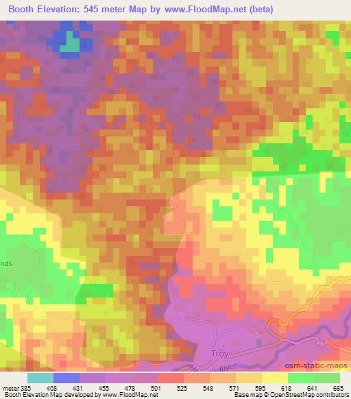 Booth,Jamaica Elevation Map