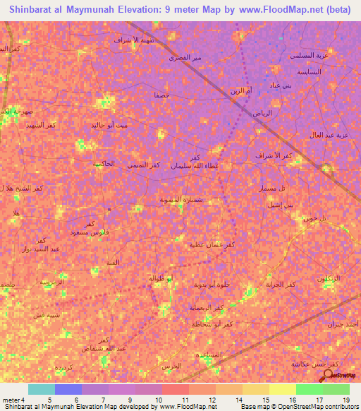 Shinbarat al Maymunah,Egypt Elevation Map