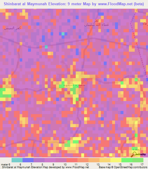 Shinbarat al Maymunah,Egypt Elevation Map