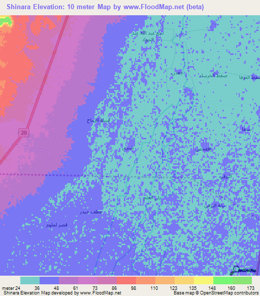 Shinara,Egypt Elevation Map