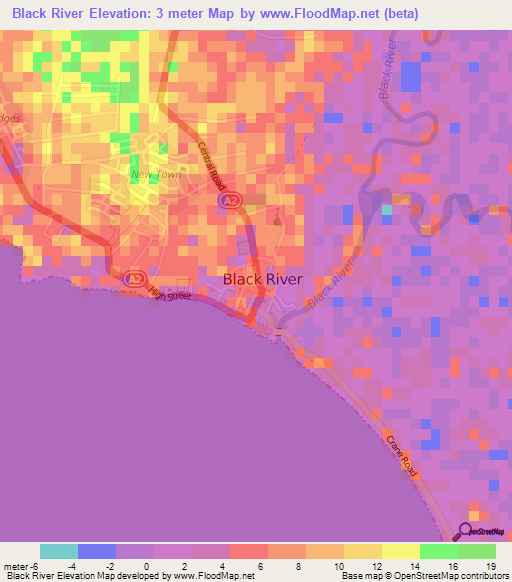 Black River,Jamaica Elevation Map