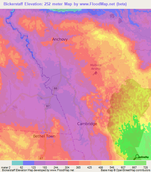 Bickerstaff,Jamaica Elevation Map