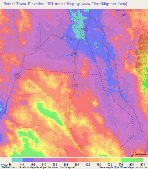 Bethel Town,Jamaica Elevation Map